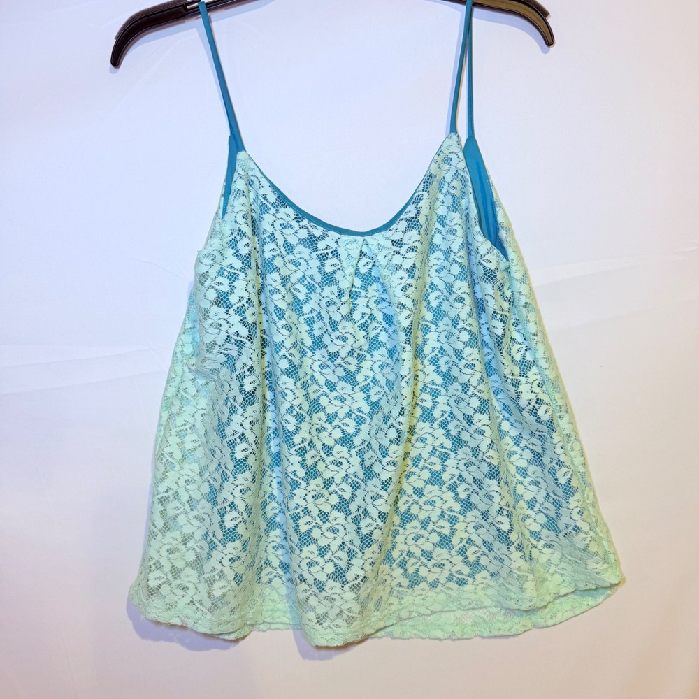 Style & Co Women Blue Mint Green Floral Lace Camisole Tank Top Size M RT143
